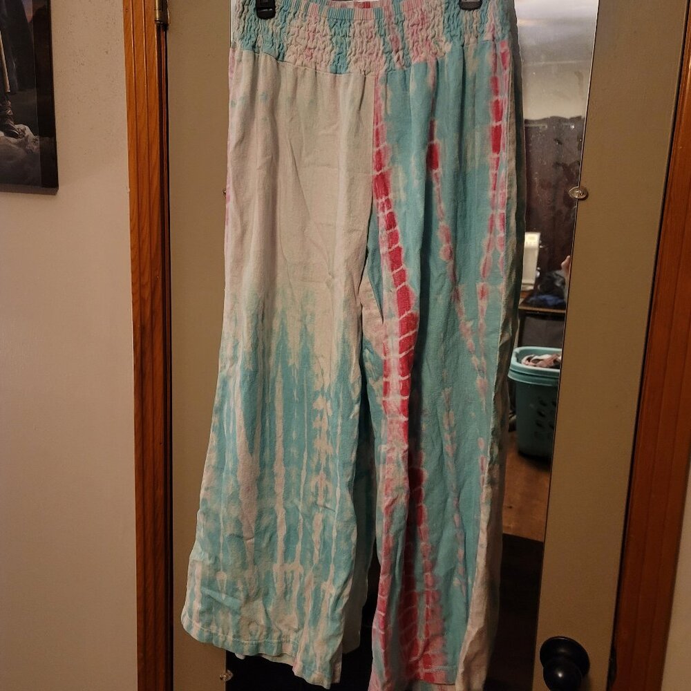 Womens Like An Angel XL Wide Flowy Linen Pants Tye Dye